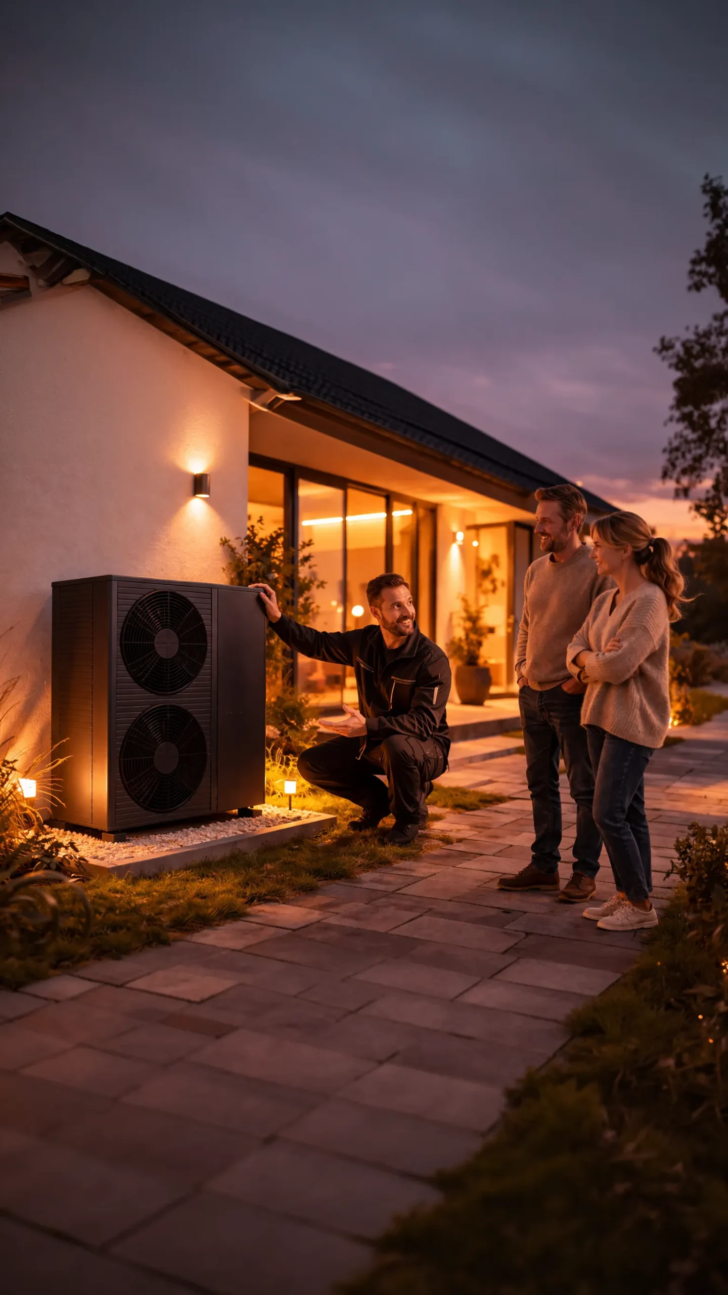 Techniker bei der Installation eines Wärmepumpen-Systems